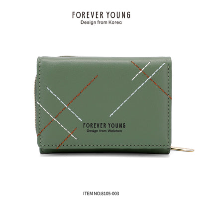 forever young wallet women's short PU high-end tri-fold coin purse cross-border multi-card slot bag 