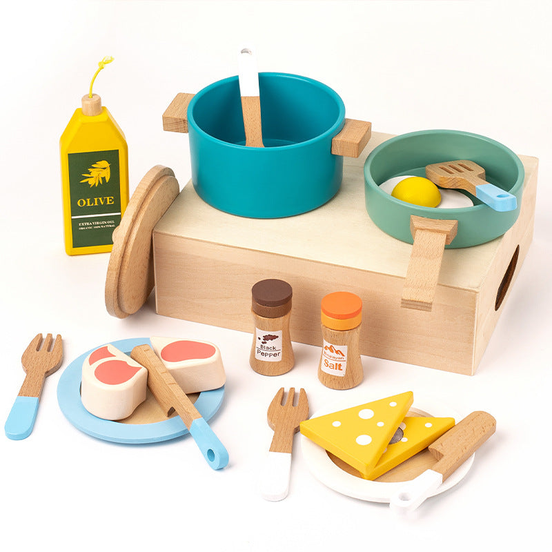 Cross-border children's educational kindergarten wooden mini simulation kitchen set girl cooking cooking house toys