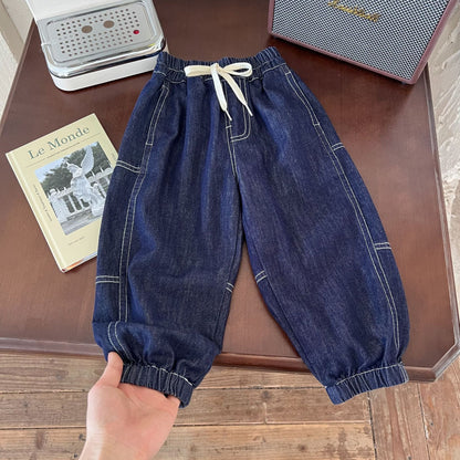 Children's clothing and pants 2024 summer new children's jeans thin boys trendy all-match solid color pants anti-mosquito pants