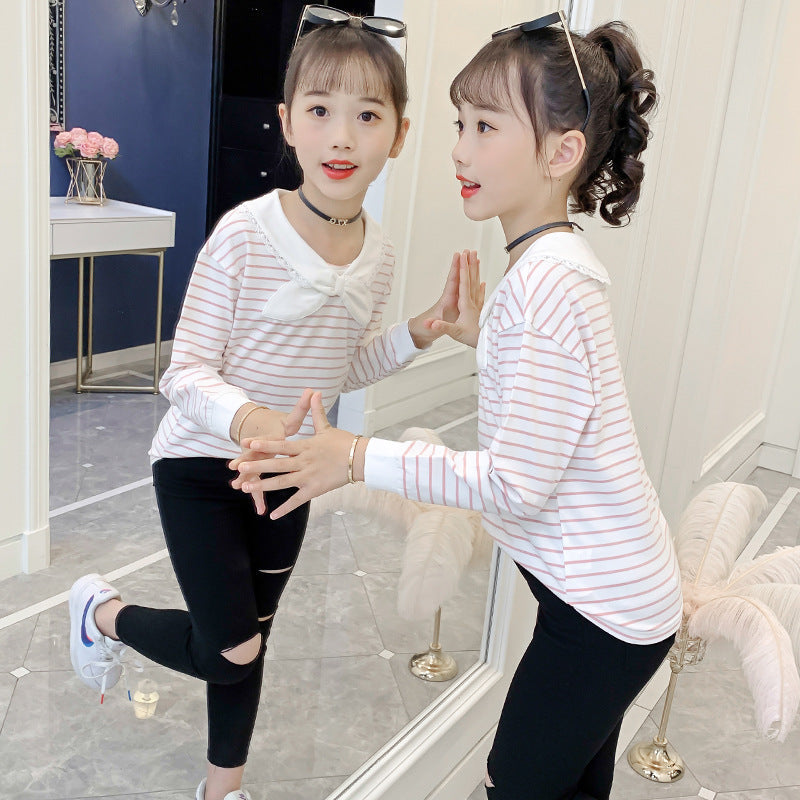 Girls long-sleeved navy style 2024 spring school uniform kindergarten uniform jk uniform striped top cotton campus style