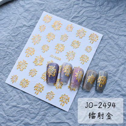 Internet celebrity fireworks stickers gentle white dreamy blooming light chasing fireworks armor stickers 2024 new nail decals