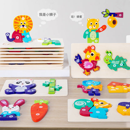 Cross-border children's wooden early education food chain animal color matching cognitive 3d three-dimensional jigsaw puzzle educational toys