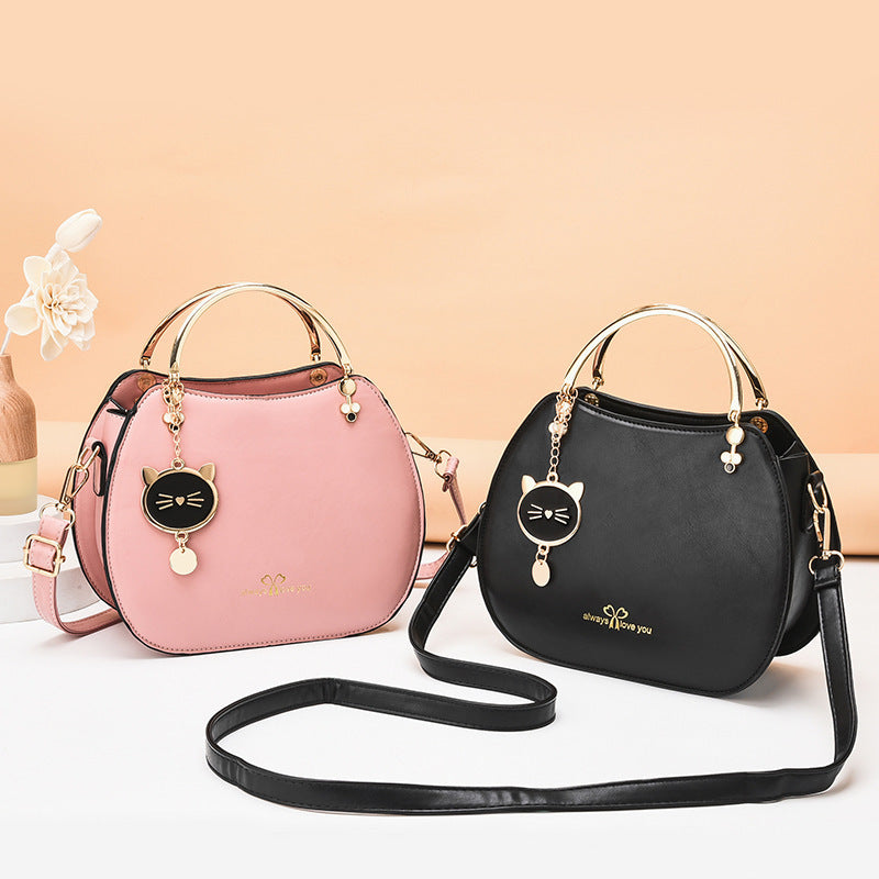 Korean fashion girl style shell small bag western style cat messenger bag ladies shoulder bag solid color small bag handbag 