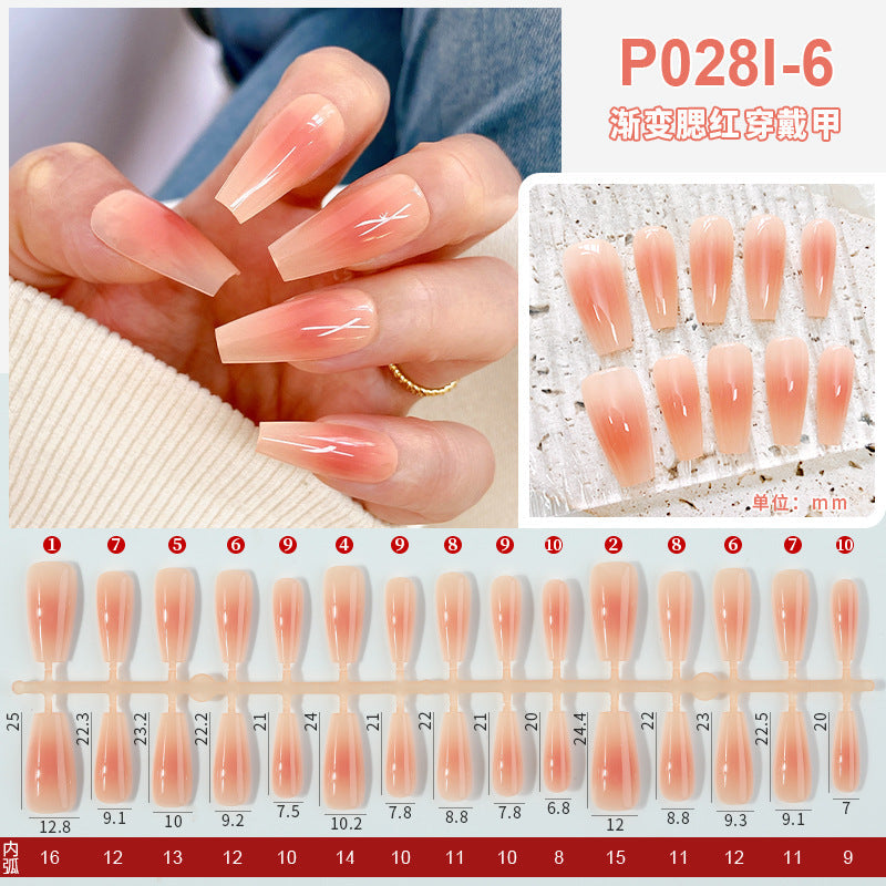 Nail polish spray semi-finished nail piece blush gradient nail polish spray painting hand-wearing long T-shirt fake nail piece