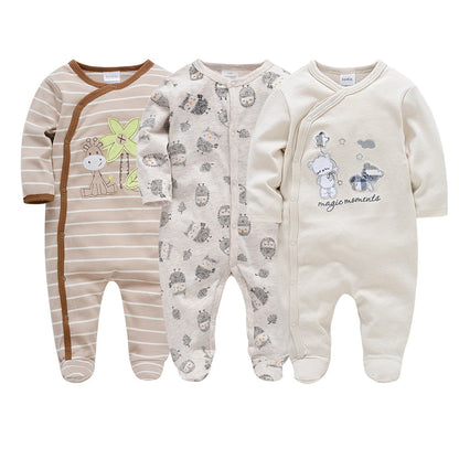 Newborn baby clothes 3-piece set autumn cartoon infant onesie cute long-sleeved crawling clothes baby clothes