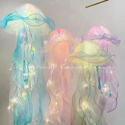 New portable luminous jellyfish lamp finished cage colorful ribbon flashing light night light stall night market octopus wholesale