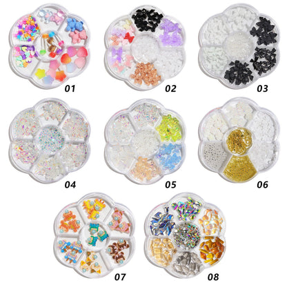 Nail accessories flower bow aurora patch bear rhinestone pearl mixed nail decoration diamond sequins wholesale