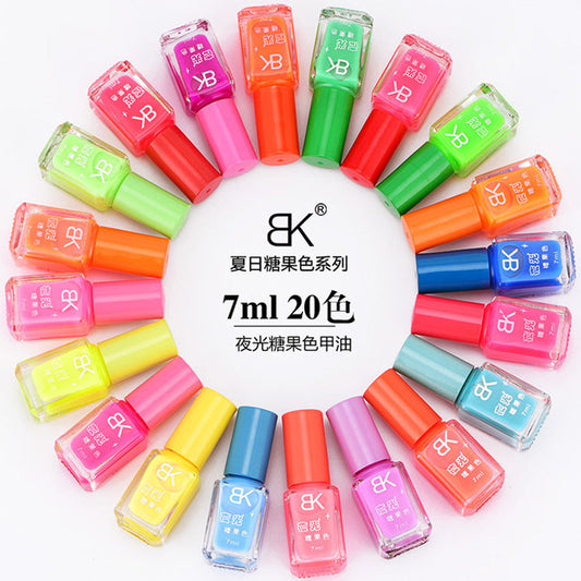 Bk2024 new cross-border night fluorescent nail polish summer cool candy color luminous nail polish 20 colors wholesale