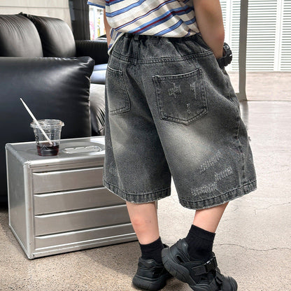 Children's pants boys denim shorts baby loose ripped shorts summer new boys breathable straight pants