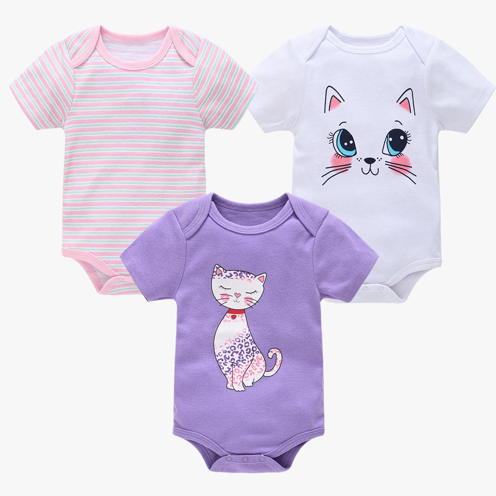 Cross-border new baby romper three-piece suit baby cartoon print baby boy bodysuit girl onesie factory 