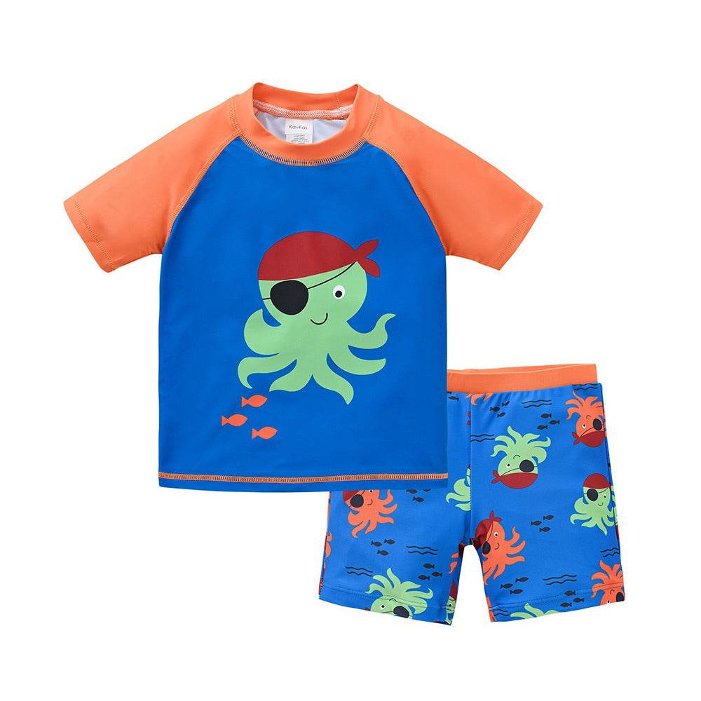 Boys swimsuit 2-6 years old children split short-sleeved swimsuit boy cartoon beach baby swimsuit swimming trunks wholesale 