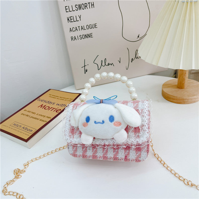 Cute children's small square bag fashionable pearl handbag trendy versatile chain crossbody bag girl's coin shoulder bag