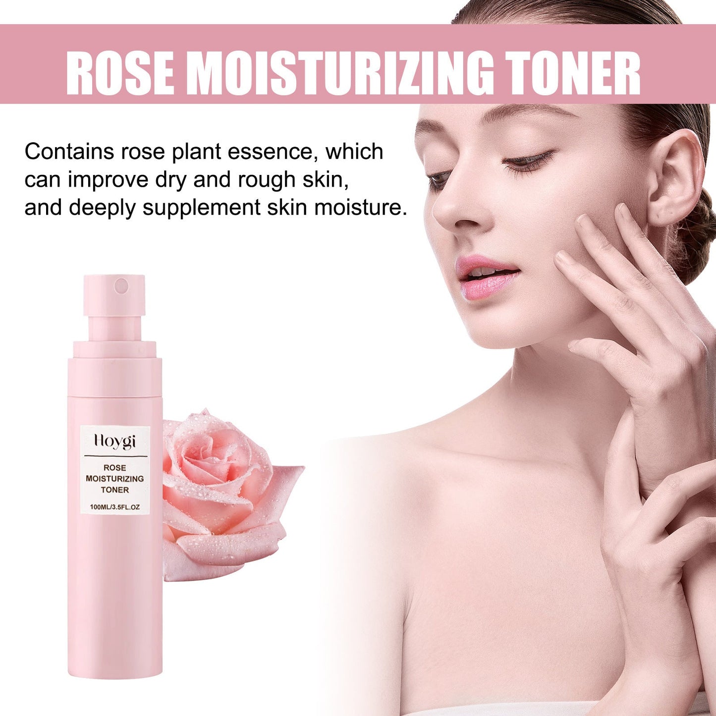 Hoygi Rose Water Moisturizing Spray ធ្វើអោយប្រសើរឡើងនូវស្បែកស្ងួត គ្រើម ផ្តល់សំណើមដល់រន្ធញើស បង្រួមរន្ធញើស 