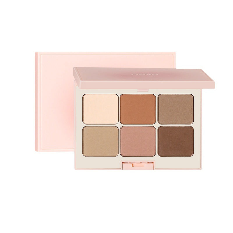 NOVO six-color eyeshadow palette, one for multiple uses, earth-tone matte, fine shimmer, pearlescent, brightening, highlighting, contouring, all-in-one palette 