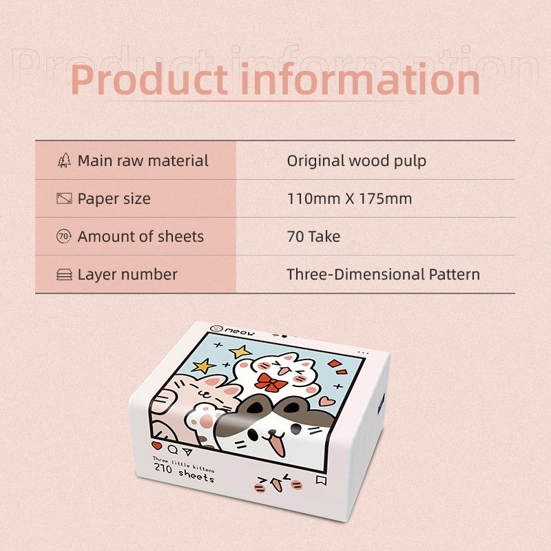 Kitten cute packaging log tissue paper English version 12 packs a box catering napkin paper 3 layers embossed paper towel direct sales