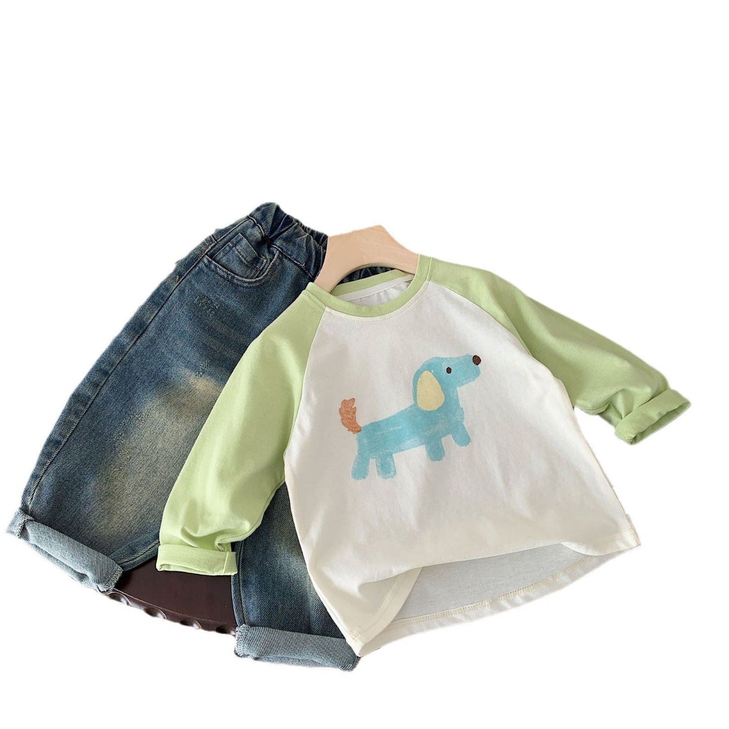 Children's T-shirt Bangcheng Boys 2024 Spring New Cartoon Print Children's Clothing Raglan Sleeve Casual Tops Trend G0039