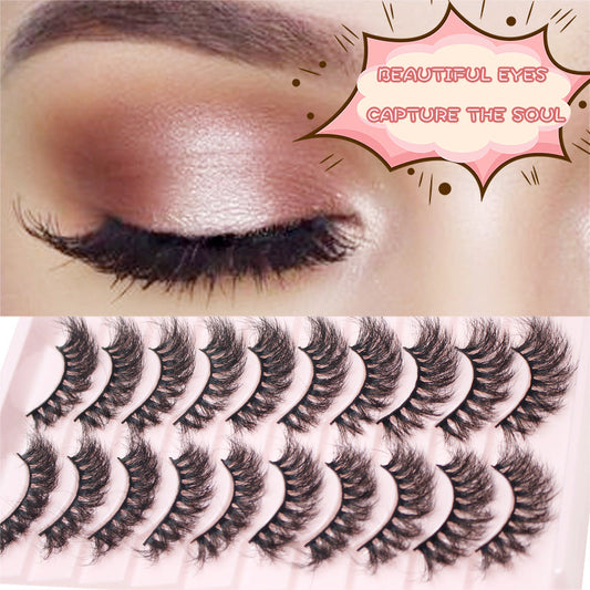 DINGSEN false eyelashes factory cross-border stable supply explosive style 10 pairs set thick natural curling nude makeup style