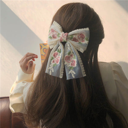 This is too fairy! Spring colors heavy embroidery super fairy flower bow hairpin hair accessories top clip