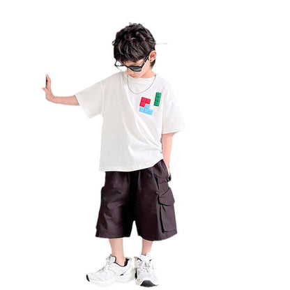 Children's summer clothes boys T-shirt short-sleeved summer style 2024 new summer tops medium and large children's casual foreign style clothes trend 6