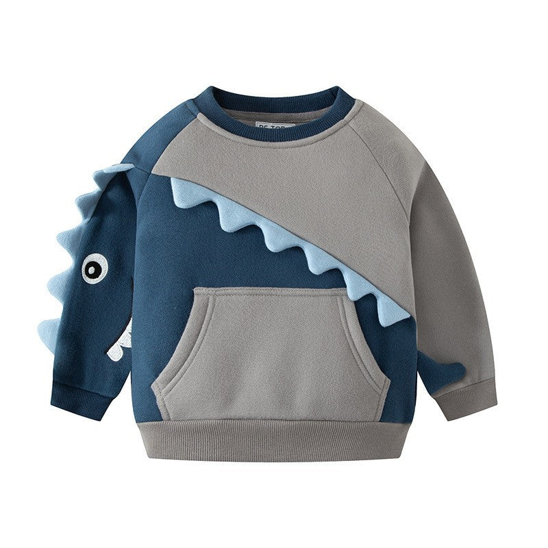 2024 new be top children's sweatshirt fleece pullover round neck three-dimensional dinosaur color matching tops