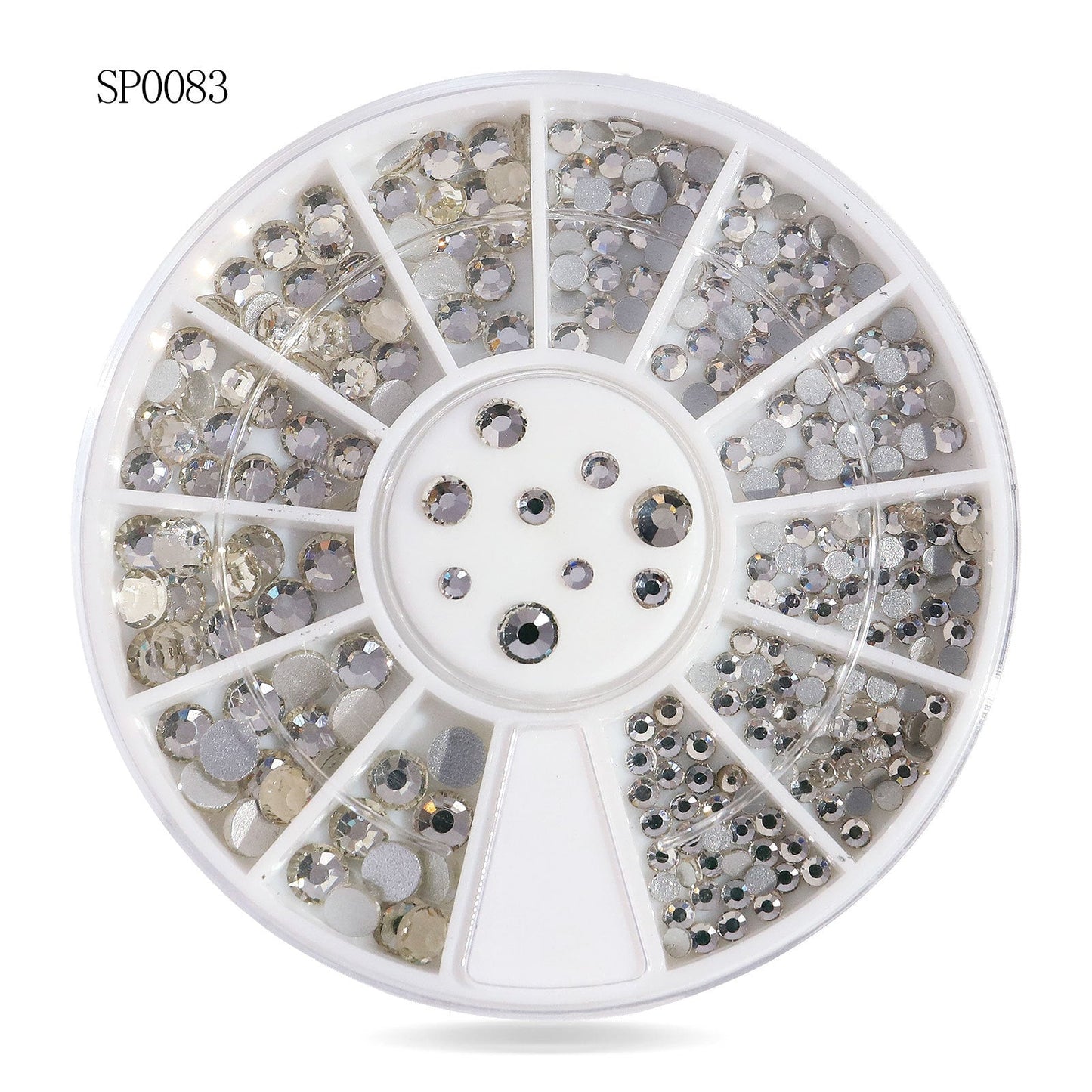 Cross-border nail art accessories nail flat bottom fantasy alloy diamond special-shaped white AB rhinestone accessories 12 grid turntable wholesale