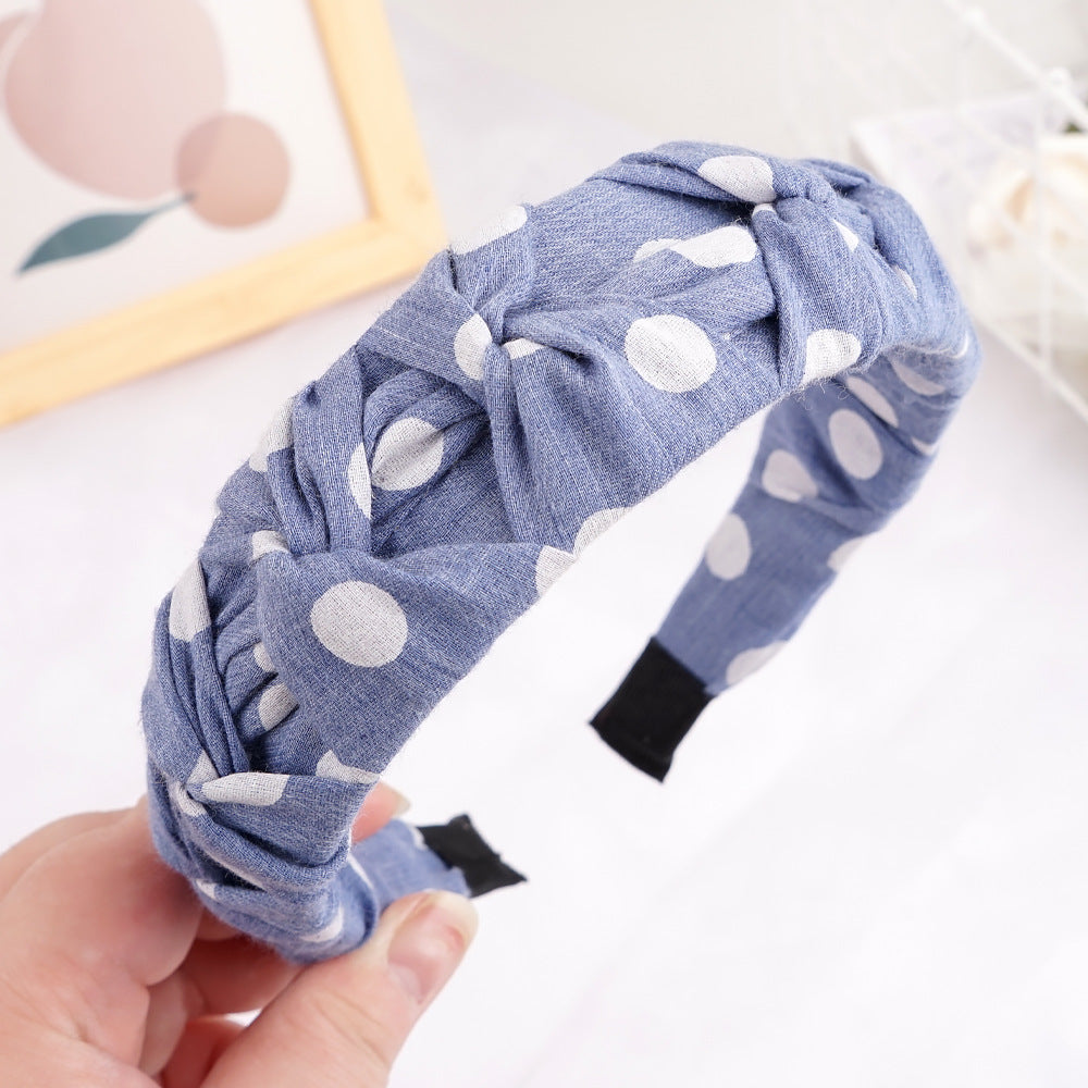 French headband for women Korean style simple small fresh five knot head buckle temperament fabric wide edge wave dot pressure headband hair cave