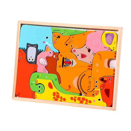 Wooden children's educational animal 3D puzzle wooden puzzle board baby early education puzzle intelligence development building blocks toys