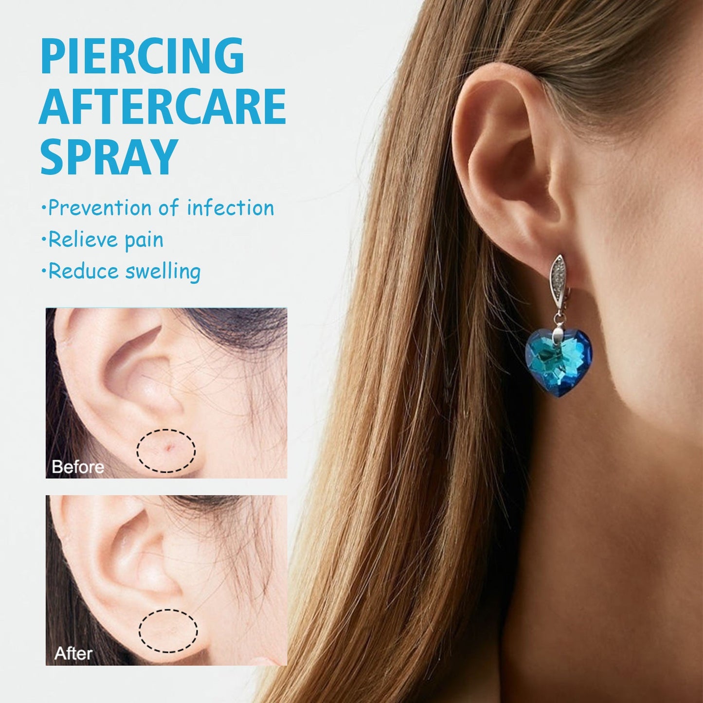 South Moon ear piercing care spray cleans ear piercings, prevents blockage, removes odor, relieves pain, reduces swelling 