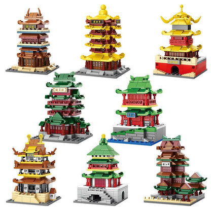 Lele Brothers 8973 Eight Famous Towers Yellow Crane Tower Tengwang Pavilion National Style Street View Building Assembling Building Blocks Toys Wholesale