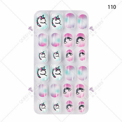 Zhifei nail art children's finished nail pieces 24 pieces flame cartoon bagged wearable finished nail art children's patches