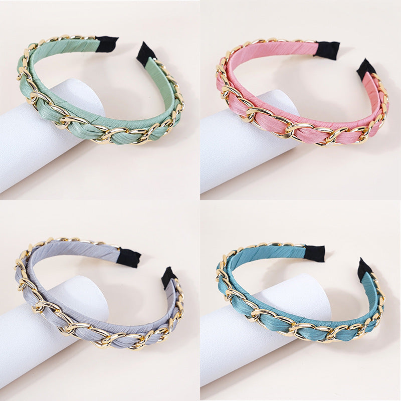 Cross-border new style headband women's European and American simple Baroque style head buckle metal lock chain wash face pressing headband hair cave