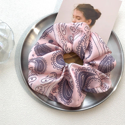 Large intestine hair band hair rope girl European and American simple hair flower imitation silk printing cashew pattern ponytail fat intestine hair band