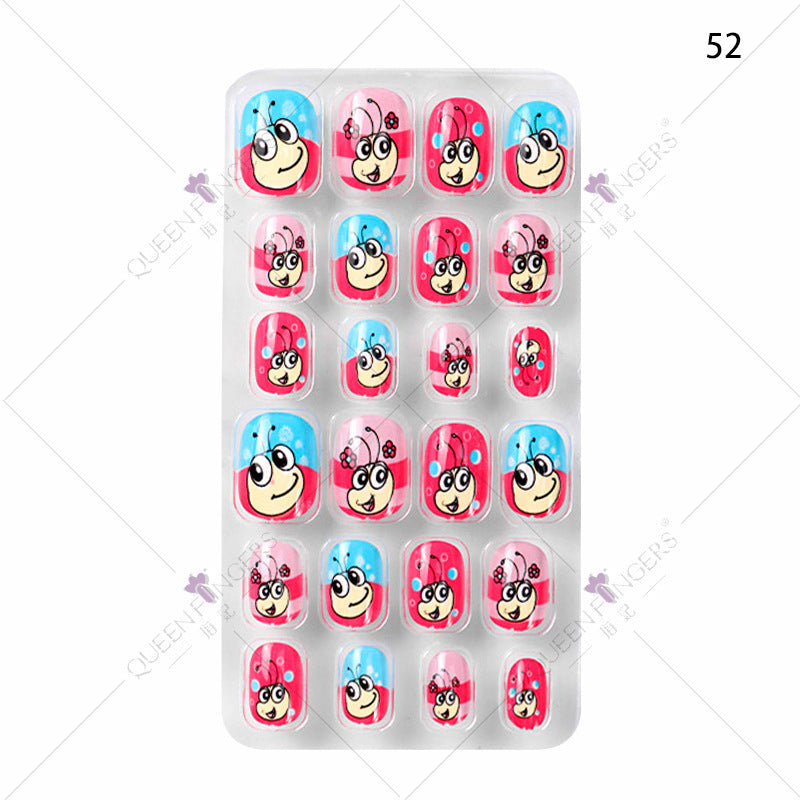 Manicure children's finished nail pieces 24 pieces of adhesive Christmas cartoon bagged wearable color nail pieces nail stickers