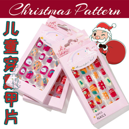 Christmas children's nail tips short wearable nail tips finished cute nail art children's nail art fake nail tips