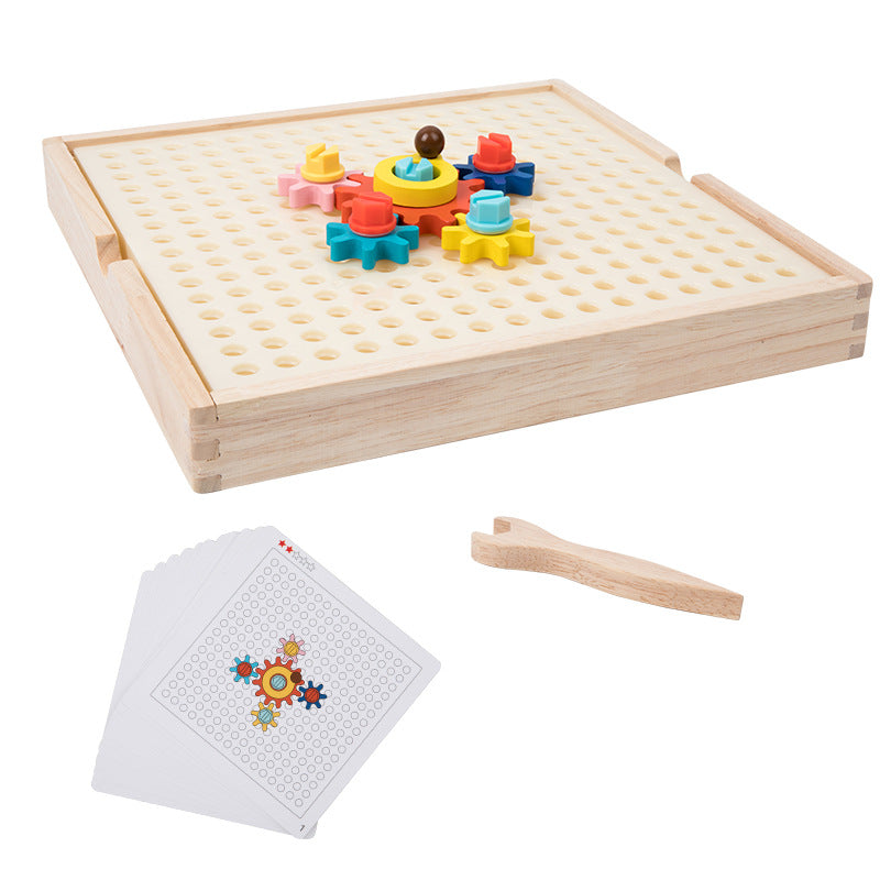 Cross-border children's wooden early education kindergarten color recognition matching nut gear mushroom nail assembly educational toys