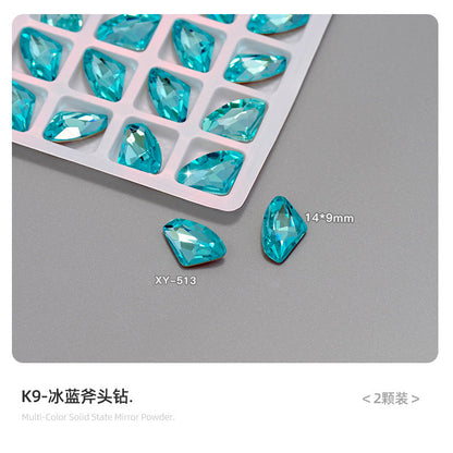 Nail art diamond jewelry wholesale K9 white moonlight blue high quality shiny multi-faceted pointed bottom love fat square axe diamond