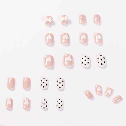 Nude milk tea polka dot bow wearable manicure finished product false nails nail art stickers nail stickers removable nail stickers