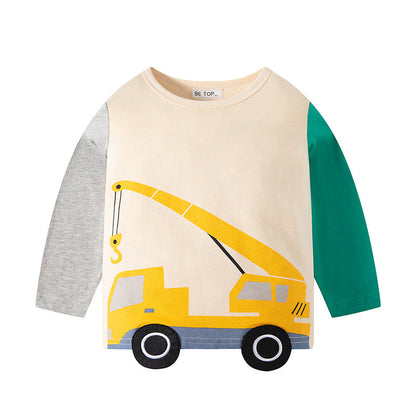 be top children's long-sleeved T-shirt new autumn cartoon small and medium children's color matching car bottoming shirt children's clothing one piece delivery