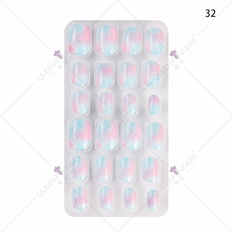 Zhifei manicure 24 ដុំក្នុងបន្ទះ បំណះក្រចកដែលអាចពាក់បាន ក្រចកសិប្បនិម្មិត បំណះកុមារ សិល្បៈក្រចក 