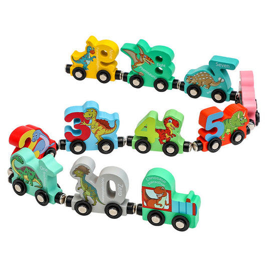 Wooden magnetic digital train three-year-old children boys and girls wooden dinosaur drag building blocks toy car 