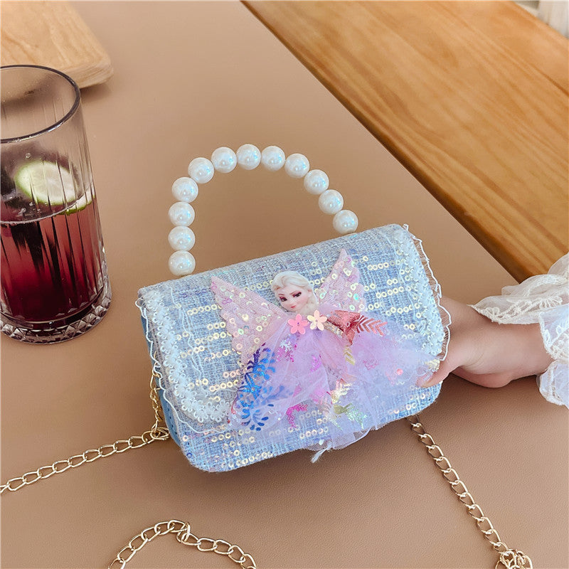 Children's Bags Fashion Chanel Style Chain Bag Princess Pearl Handbag Trendy Children Cute Doll Single Shoulder Small Square Bag