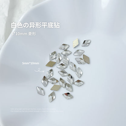 Nail jewelry flat bottom special shaped diamonds large and small mini water drop love square diamonds transparent diamonds white crystal wholesale