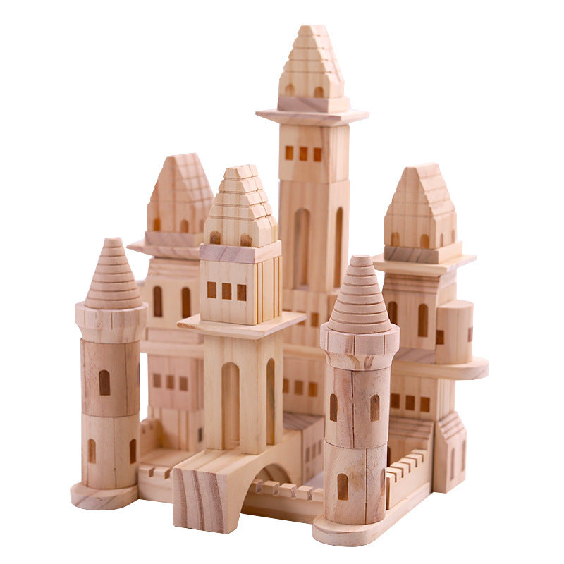 Wooden children's log color castle building blocks stacking parent-child building toys shape recognition educational toys