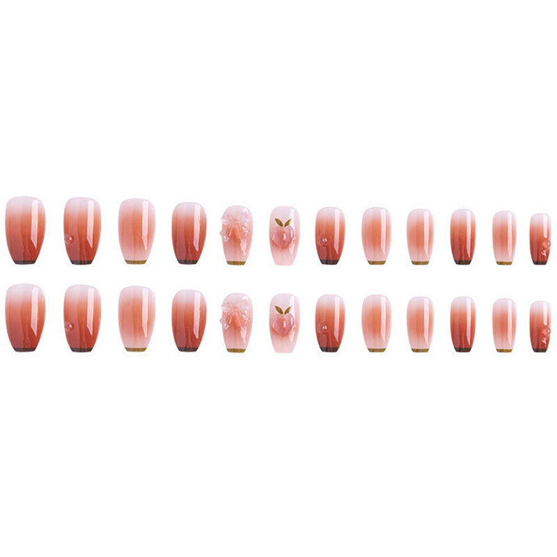 Wearable nail tips wholesale medium and long ice transparent oolong gradient peach nail art finished nail stickers false nails