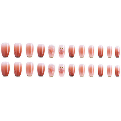 Wearable nail tips wholesale medium and long ice transparent oolong gradient peach nail art finished nail stickers false nails