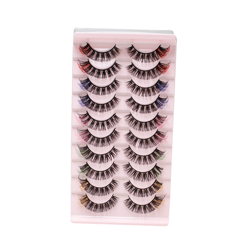 DINGSEN colored eyelashes stable cross-border supply 10 pairs of DD volume false eyelashes set natural thick eyelashes