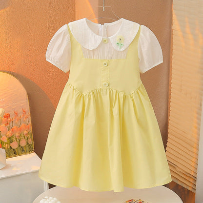 Children's summer dress cotton skirt fake two-piece long skirt Korean version kindergarten children vacation travel fat and thin