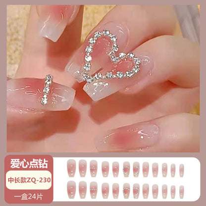 Wearable nail wholesale Xiaohongshu hot-selling nail art nail tips medium and long glitter black bow detachable nail stickers