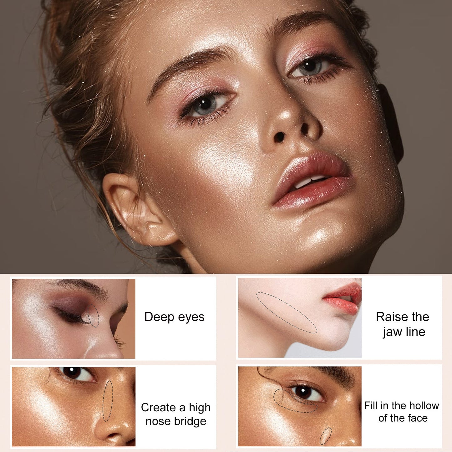 EELHOE Highlight Powder Light Highlight Brightens Natural Three-dimensional Contouring Powder Beach Highlight Full Body Sexy 