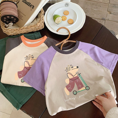 Children's T-shirt Bangcheng 2024 summer boys cartoon raglan short-sleeved new children's clothing short T-shirt pure cotton top G0100